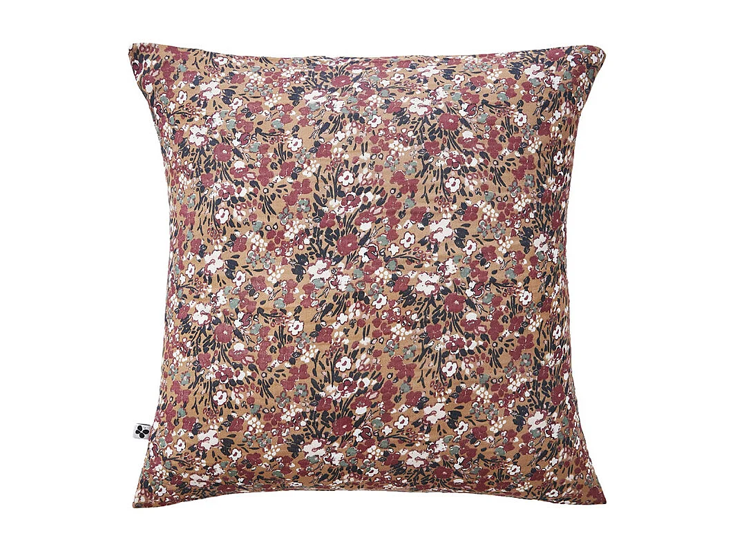 Lot 2 taies 60 x 60 cm en gaze de coton camel et fleuri - ISABELA 1