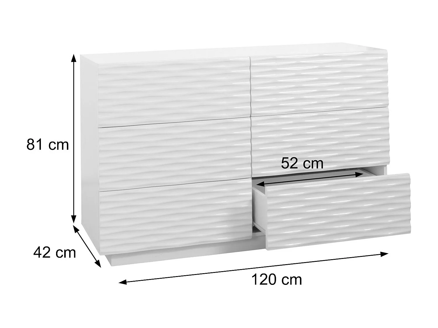 Kommode MCW-M52, Schrank Sideboard, 3D-Design Schubladen Push-to-open, 81x120x42cm Hochglanz weiß