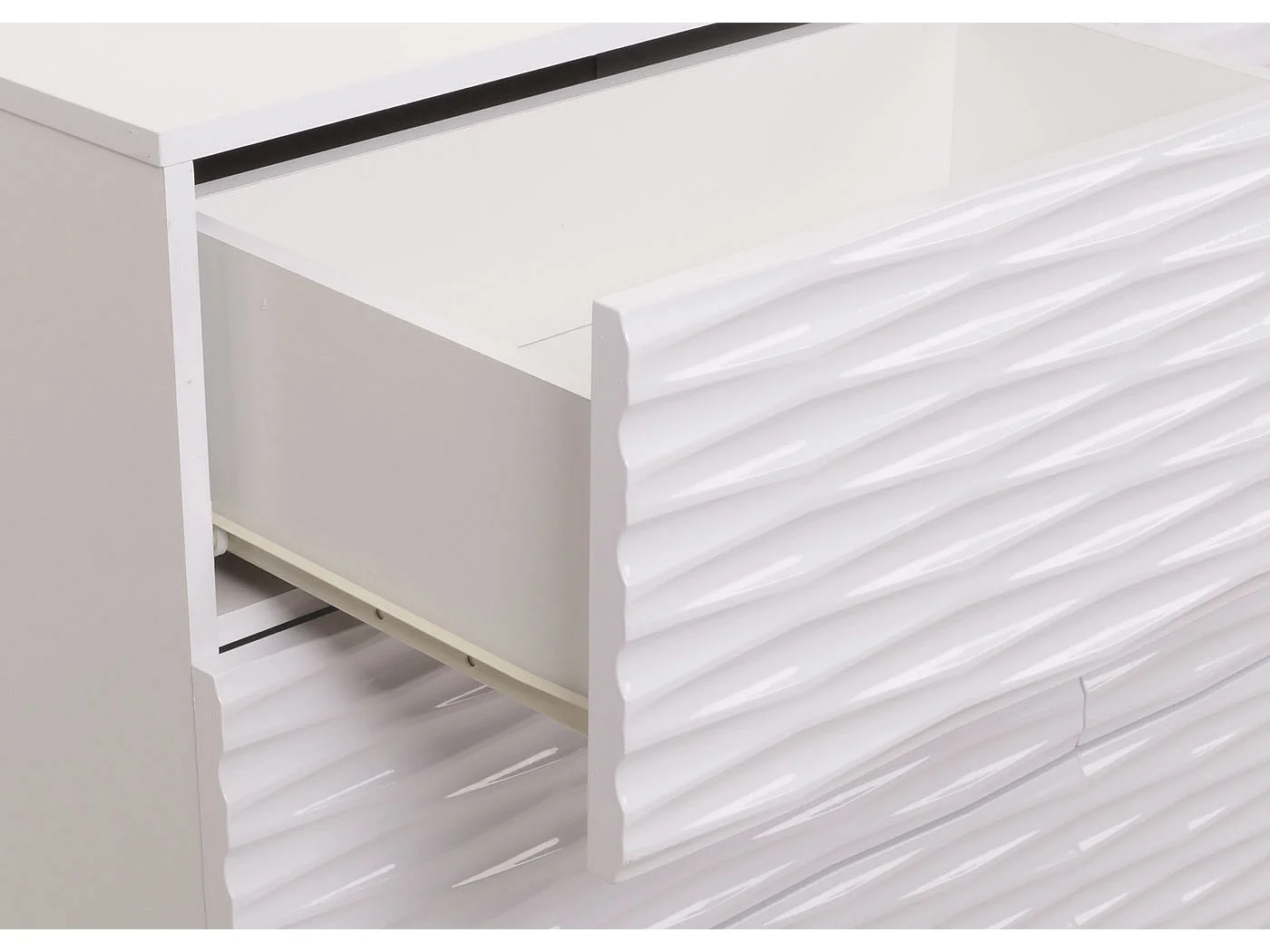 Kommode MCW-M52, Schrank Sideboard, 3D-Design Schubladen Push-to-open, 81x120x42cm Hochglanz weiß