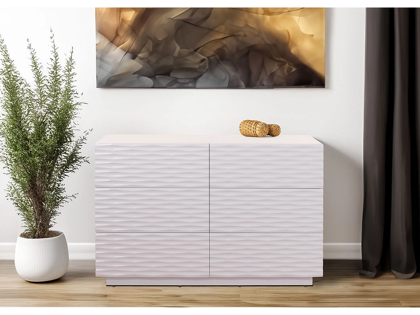 Kommode MCW-M52, Schrank Sideboard, 3D-Design Schubladen Push-to-open, 81x120x42cm Hochglanz weiß