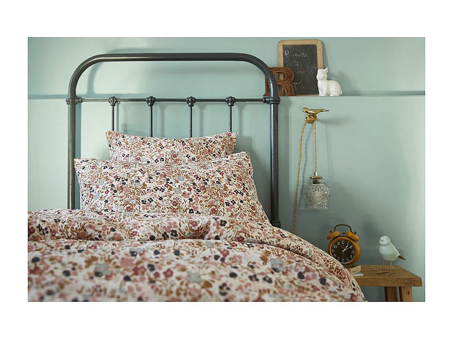 Housse de couette 140 x 200 gaze de coton écru et fleuri - ISABELA 2