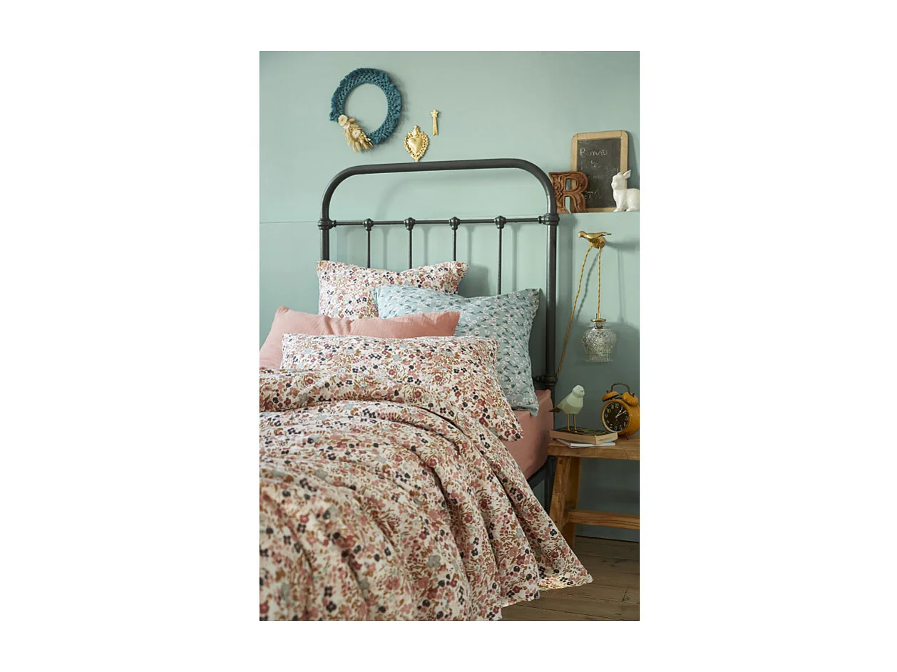 Housse de couette 140 x 200 gaze de coton écru et fleuri - ISABELA 2