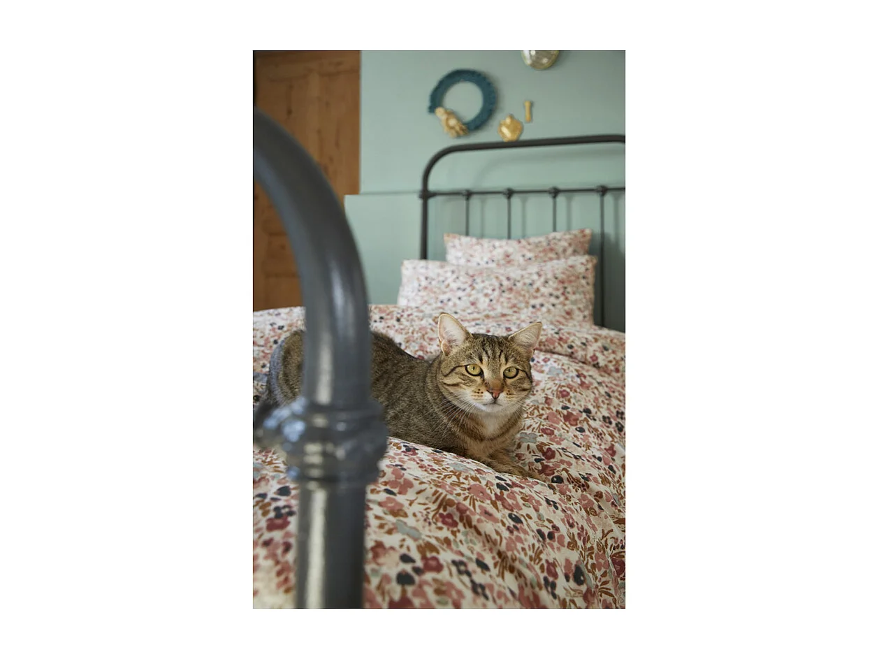 Housse de couette 200 x 200 gaze de coton écru et fleuri - ISABELA 2