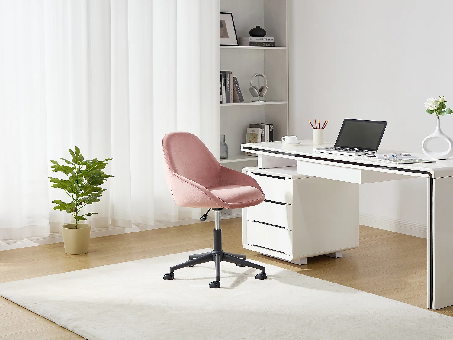 Chaise de bureau - Velours - Rose - Hauteur réglable - NAODY