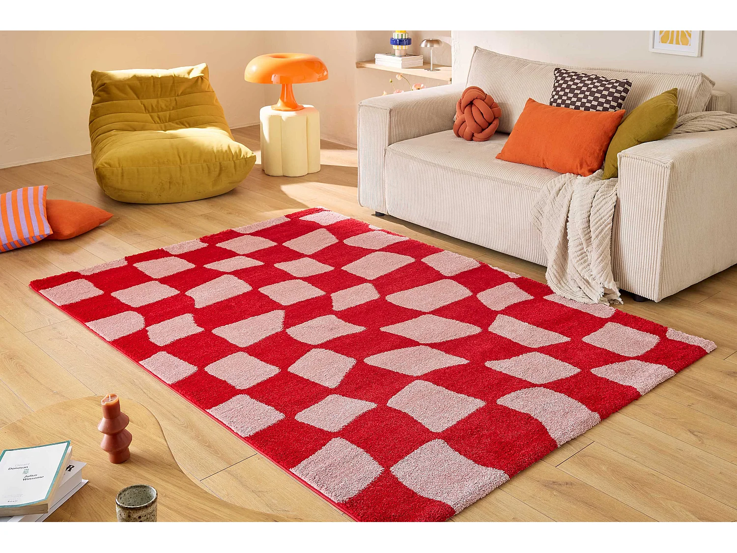 Tapis de salon année 70 vintage  GROOVY  rouge  200x280cm