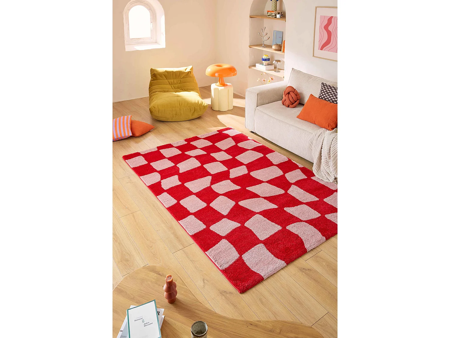 Tapis de salon année 70 vintage  GROOVY  rouge  200x280cm