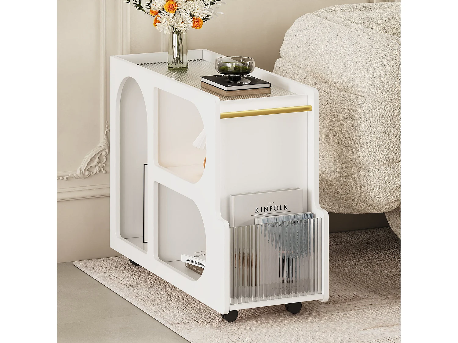 Table de chevet de salon blanche élégante,d80cm×h55.5cm