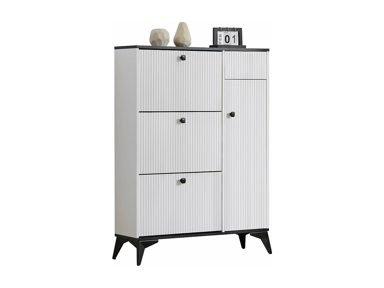 Armoire à chaussures étroite et élégante, blanc,d90cm×h121cm