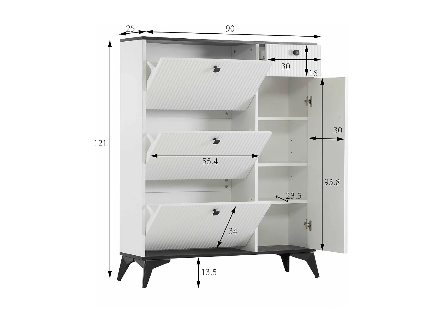 Armoire à chaussures étroite et élégante, blanc,d90cm×h121cm