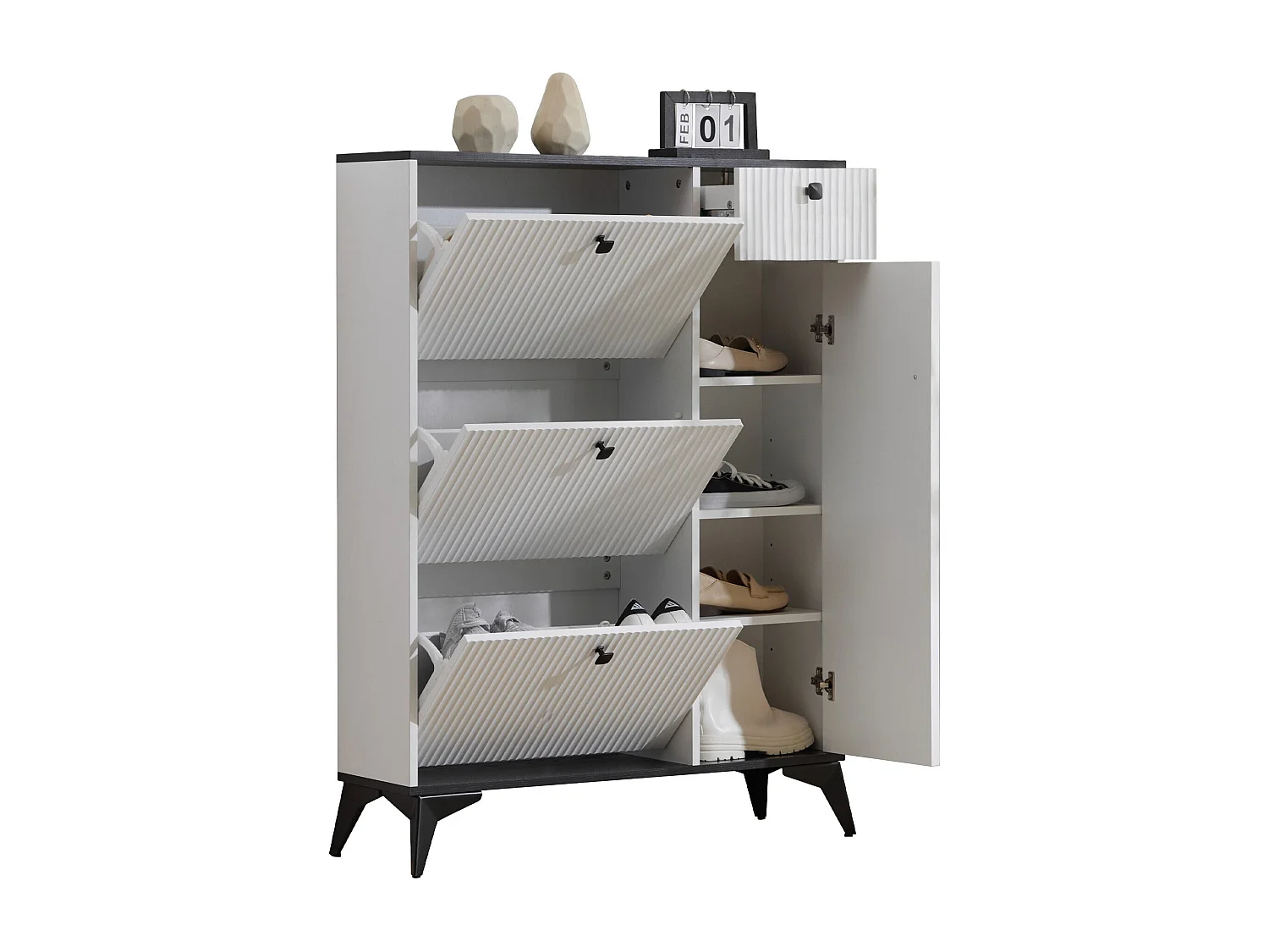 Armoire à chaussures étroite et élégante, blanc,d90cm×h121cm