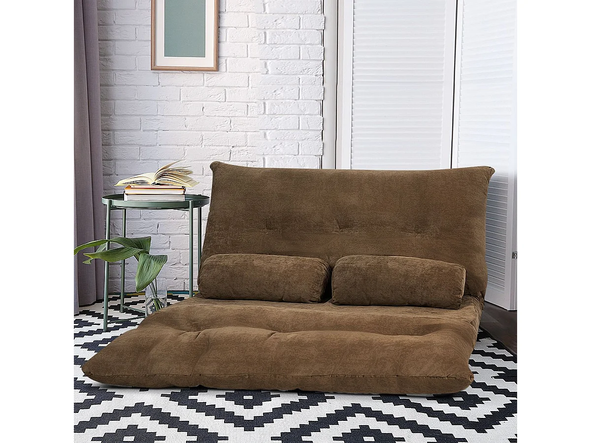 Canapé-lit Paresseux Pliable, Canapé de Sol Réglable 90°-180° à 6 Positions avec 2 Oreillers Café