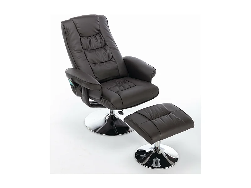 Fauteuil de massage en cuir pu avec repose-pieds,brun,d79 cm×h106cm