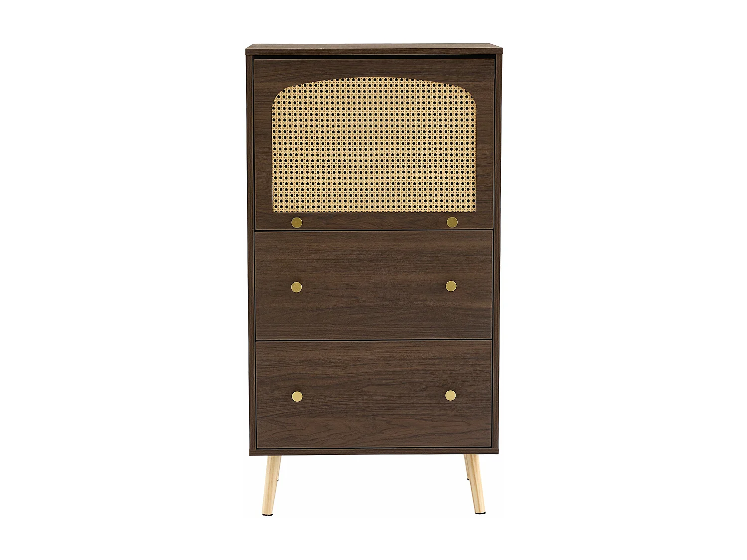 Armoire en noyer avec détails en rotin-stroge,d60cm×h113cm