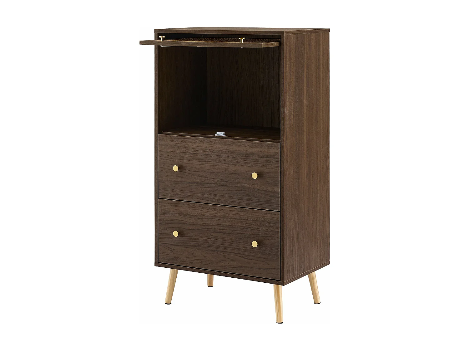 Armoire en noyer avec détails en rotin-stroge,d60cm×h113cm