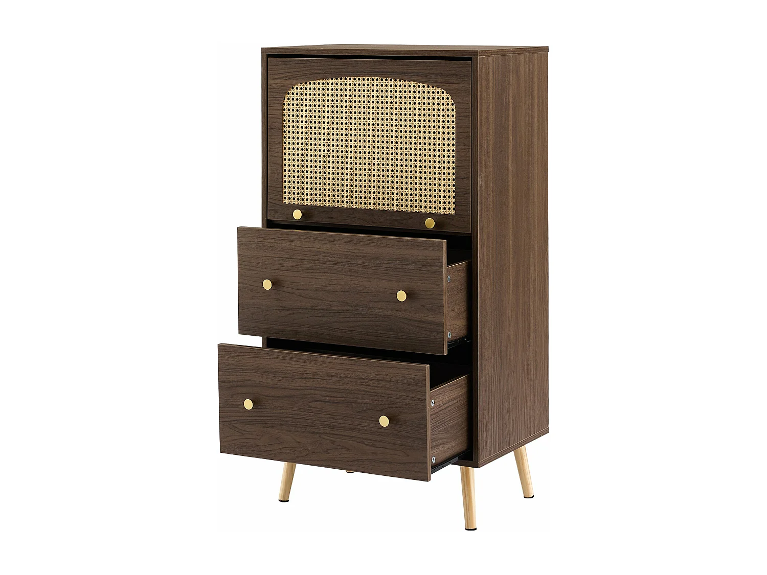 Armoire en noyer avec détails en rotin-stroge,d60cm×h113cm