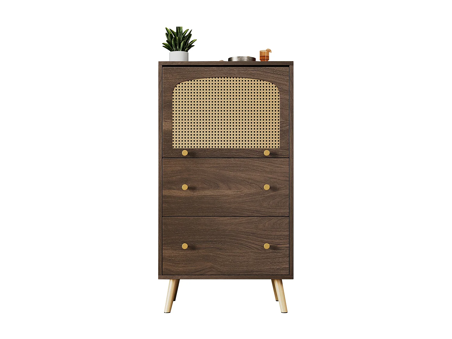 Armoire en noyer avec détails en rotin-stroge,d60cm×h113cm