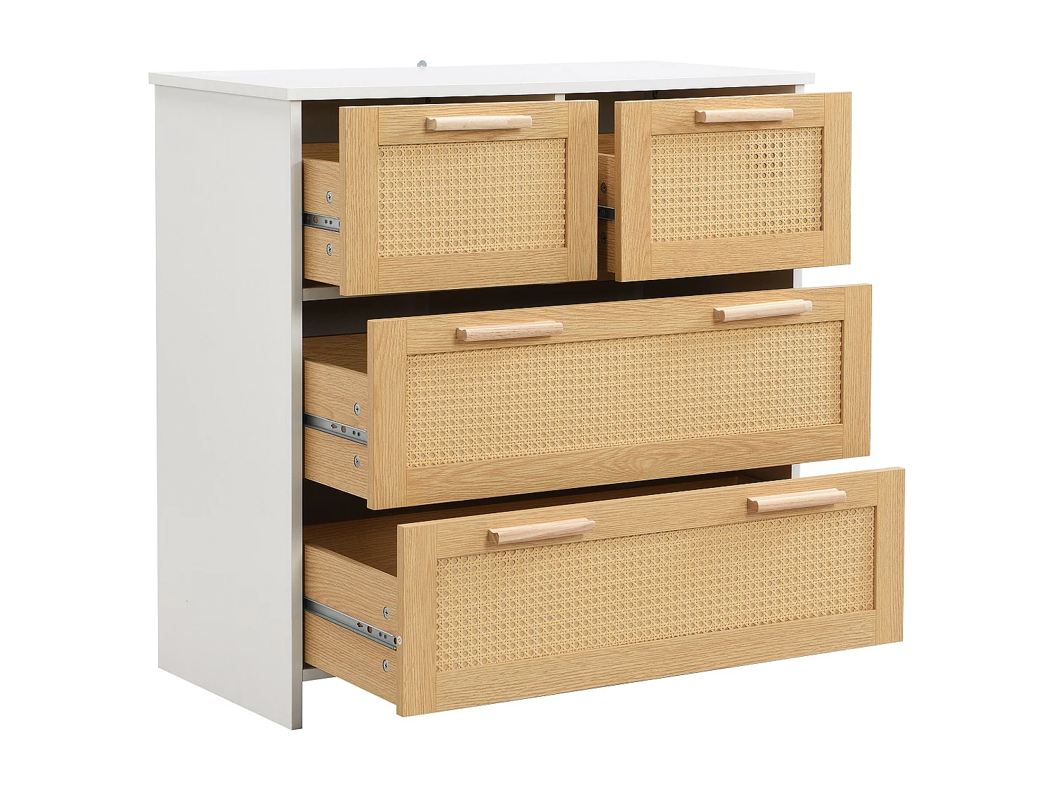 Élégant meuble 4 tiroirs en rotin, coloris naturel,d95cm×h32cm