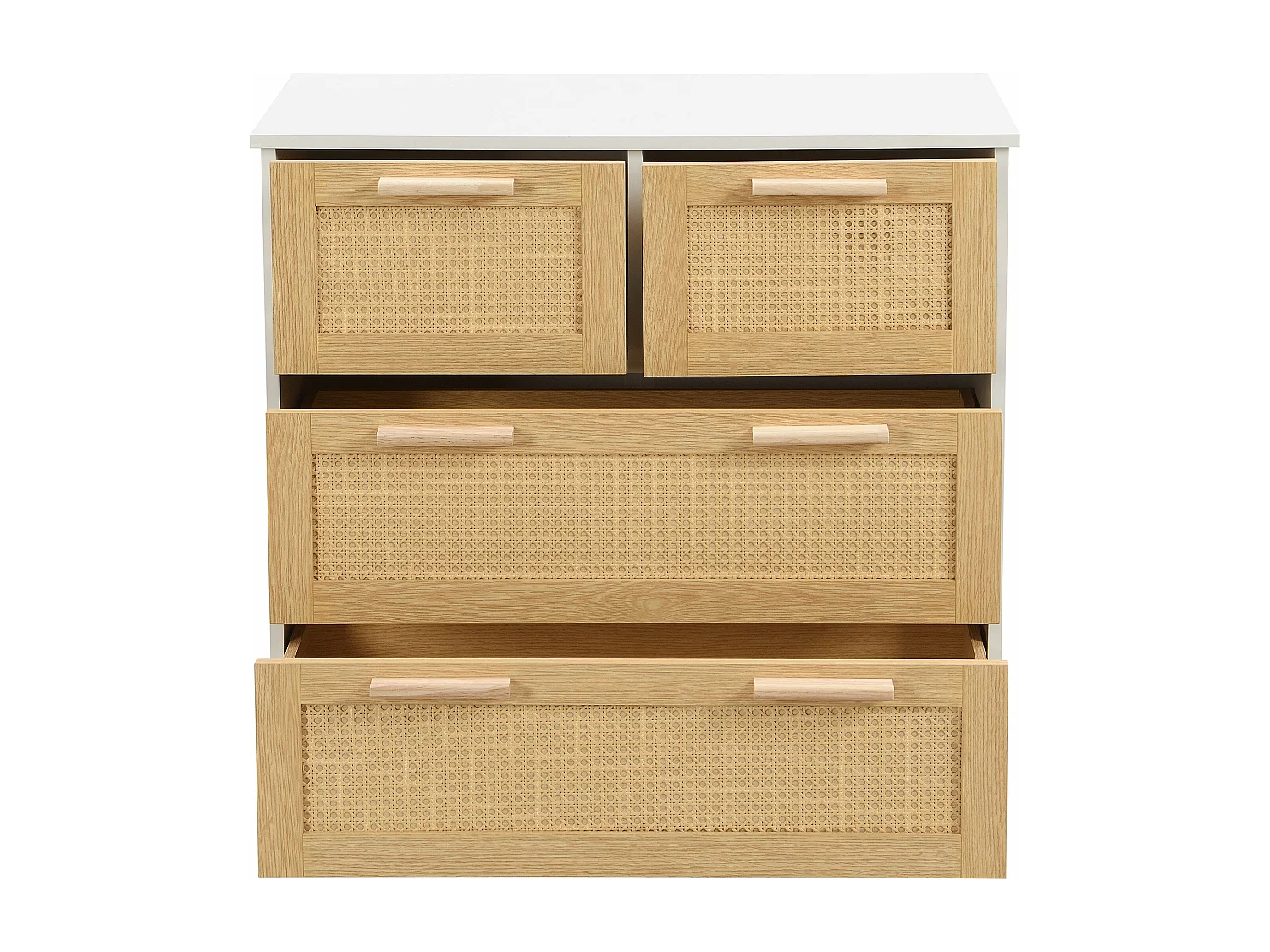 Élégant meuble 4 tiroirs en rotin, coloris naturel,d95cm×h32cm