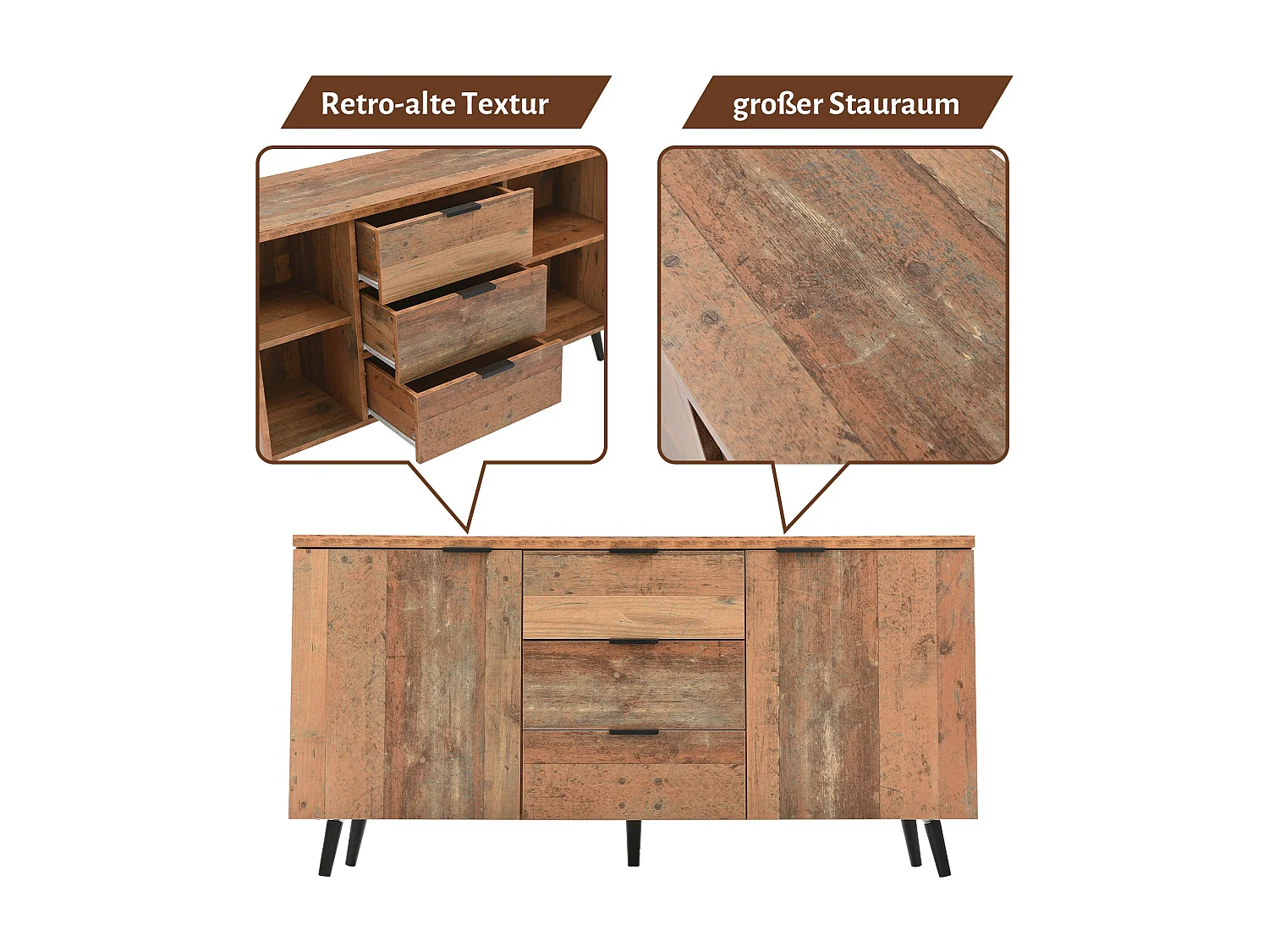 Meuble tv marron vintage,d140cm×h70cm