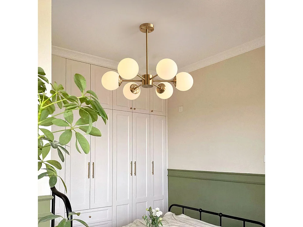 Lustre moderne sputnik à 8 lumières luminaire suspendu en métal laiton brossé, style cuisine, design milieu du siècle