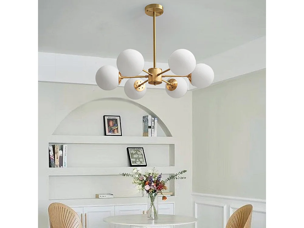 Lustre moderne sputnik à 8 lumières luminaire suspendu en métal laiton brossé, style cuisine, design milieu du siècle