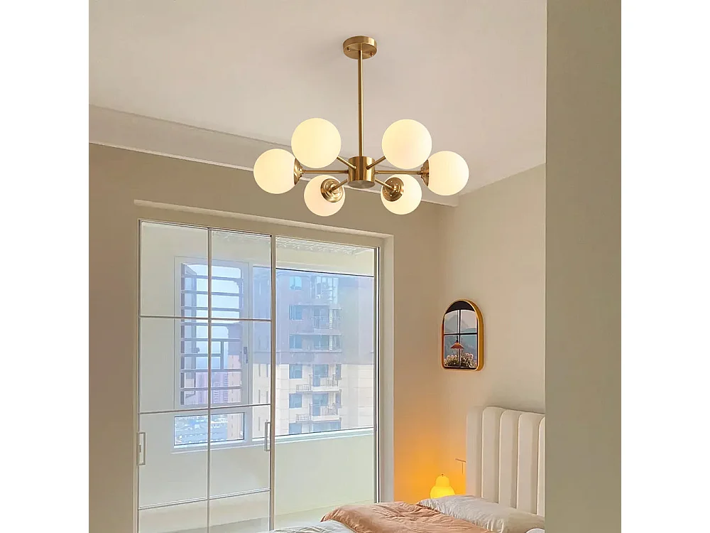 Lustre moderne sputnik à 8 lumières luminaire suspendu en métal laiton brossé, style cuisine, design milieu du siècle