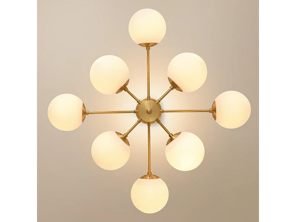 Lustre moderne sputnik à 6 lumières luminaire suspendu en métal laiton brossé, style cuisine, design milieu du siècle