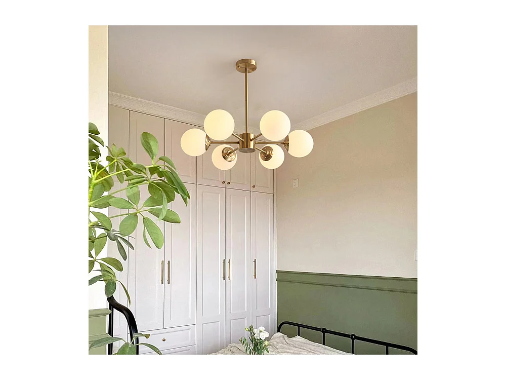 Lustre moderne sputnik à 6 lumières luminaire suspendu en métal laiton brossé, style cuisine, design milieu du siècle