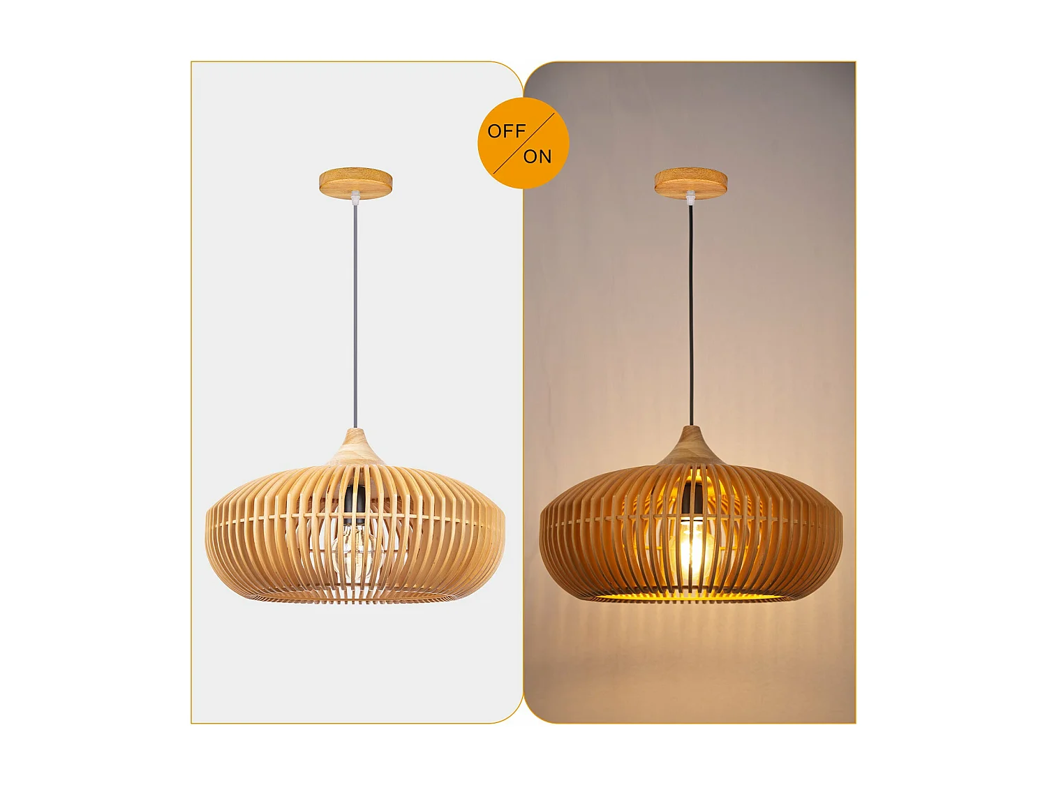 Suspension luminaire, éclairage intérieur, abat-jour tambour, bois, douille e27, naturel, lampe plafond suspendue en bois style rustique ferme,d43cm x h28cm.