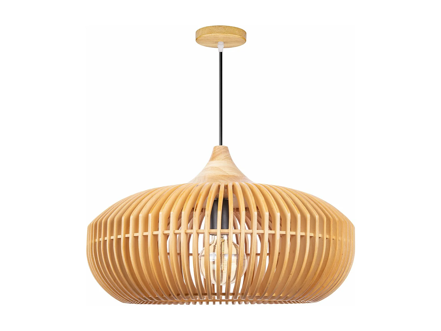 Suspension luminaire, éclairage intérieur, abat-jour tambour, bois, douille e27, naturel, lampe plafond suspendue en bois style rustique ferme,d43cm x h28cm.