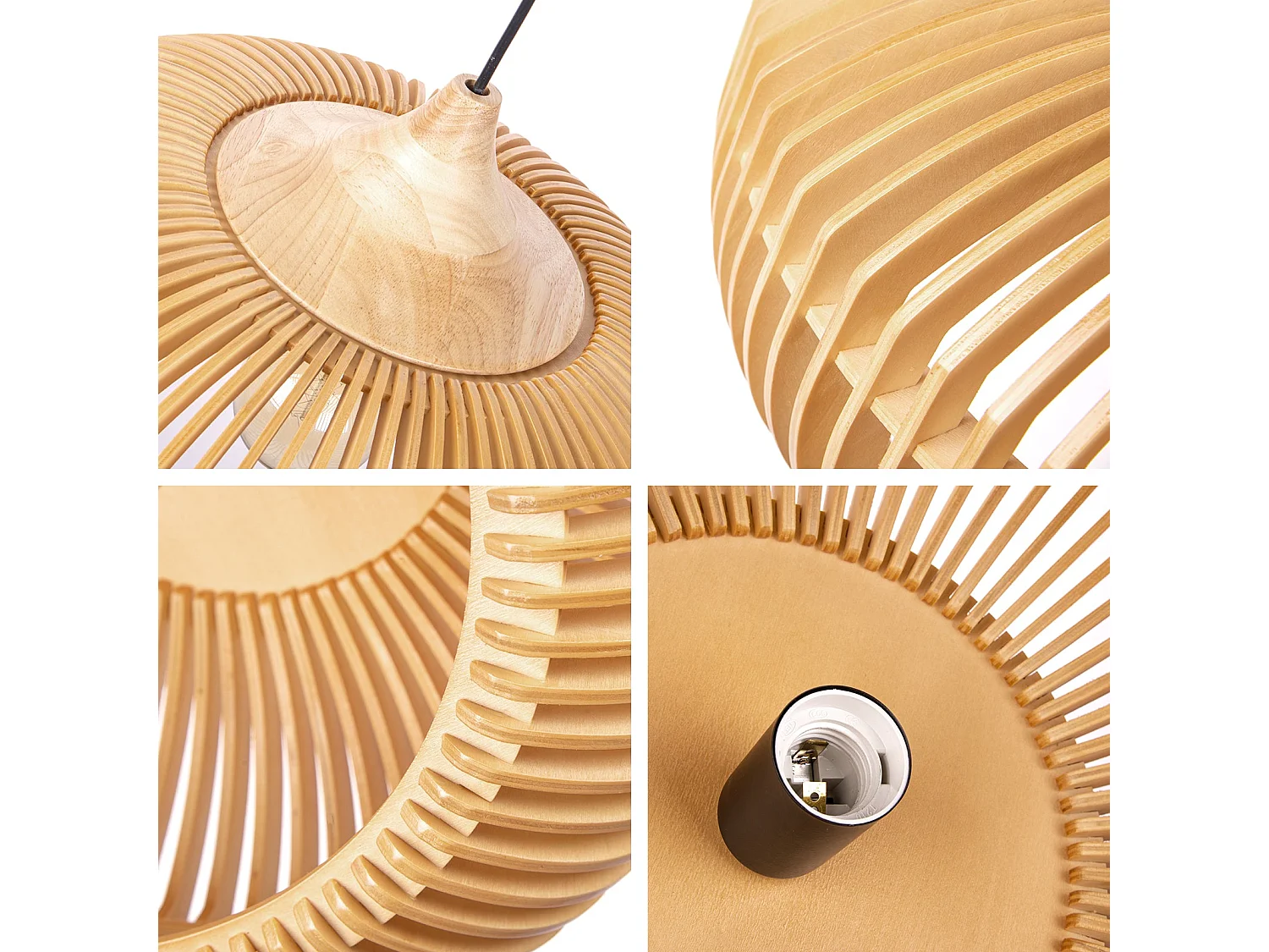 Suspension luminaire, éclairage intérieur, abat-jour tambour, bois, douille e27, naturel, lampe plafond suspendue en bois style rustique ferme,d43cm x h28cm.