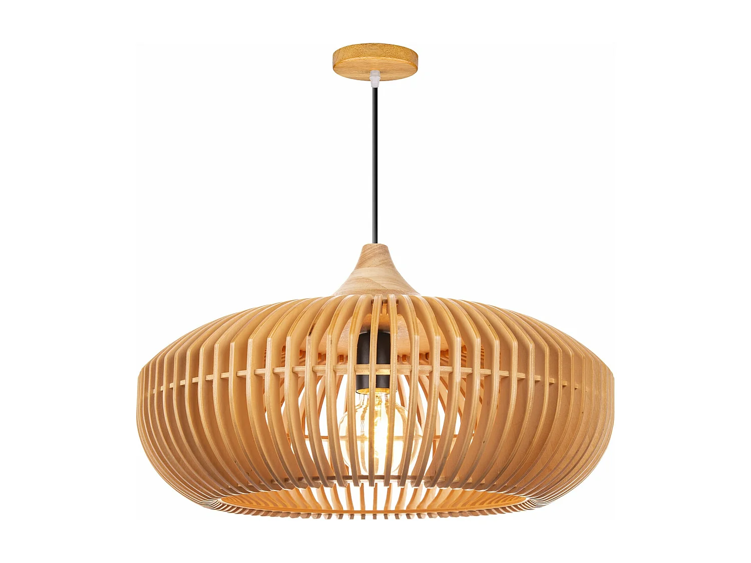 Suspension luminaire, éclairage intérieur, abat-jour tambour, bois, douille e27, naturel, lampe plafond suspendue en bois style rustique ferme,d43cm x h28cm.