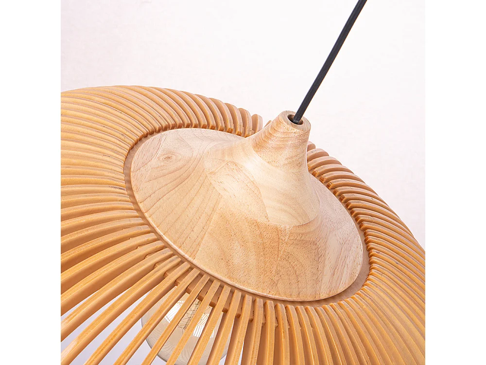 Suspension luminaire, éclairage intérieur, abat-jour tambour, bois, douille e27, naturel, lampe plafond suspendue en bois style rustique ferme,d43cm x h28cm.