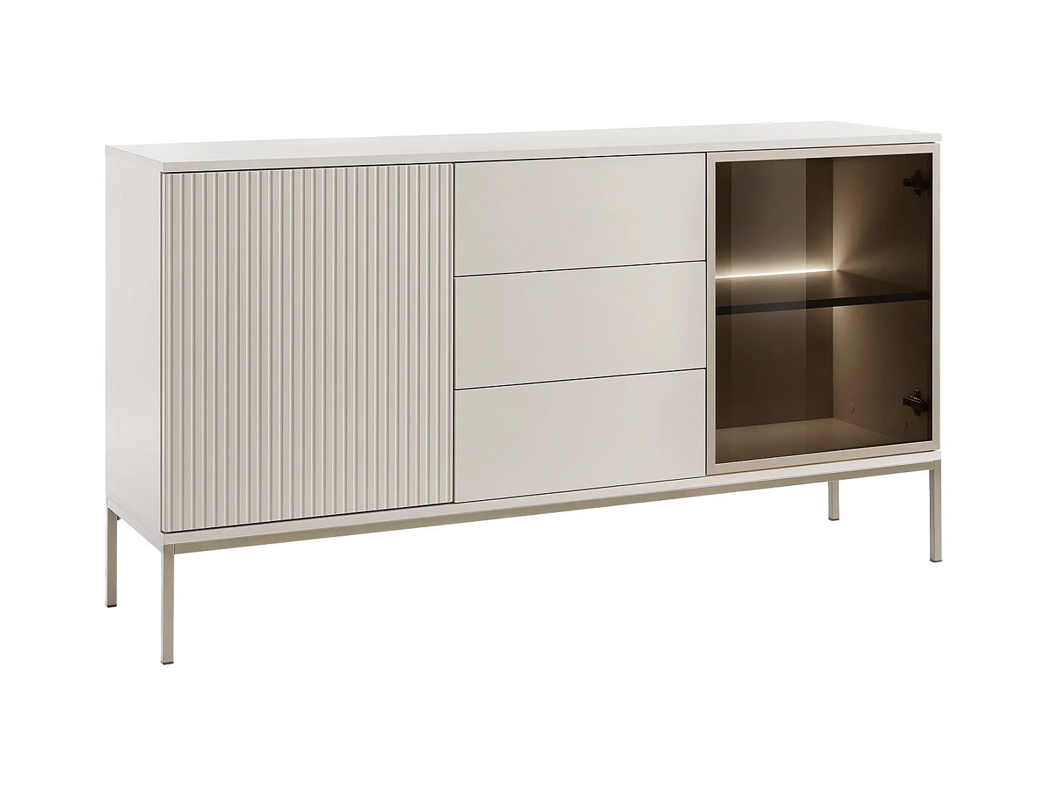 Buffet 2 portes et 3 tiroirs avec LEDs en MDF et verre fumé - Beige et noir - OVILA