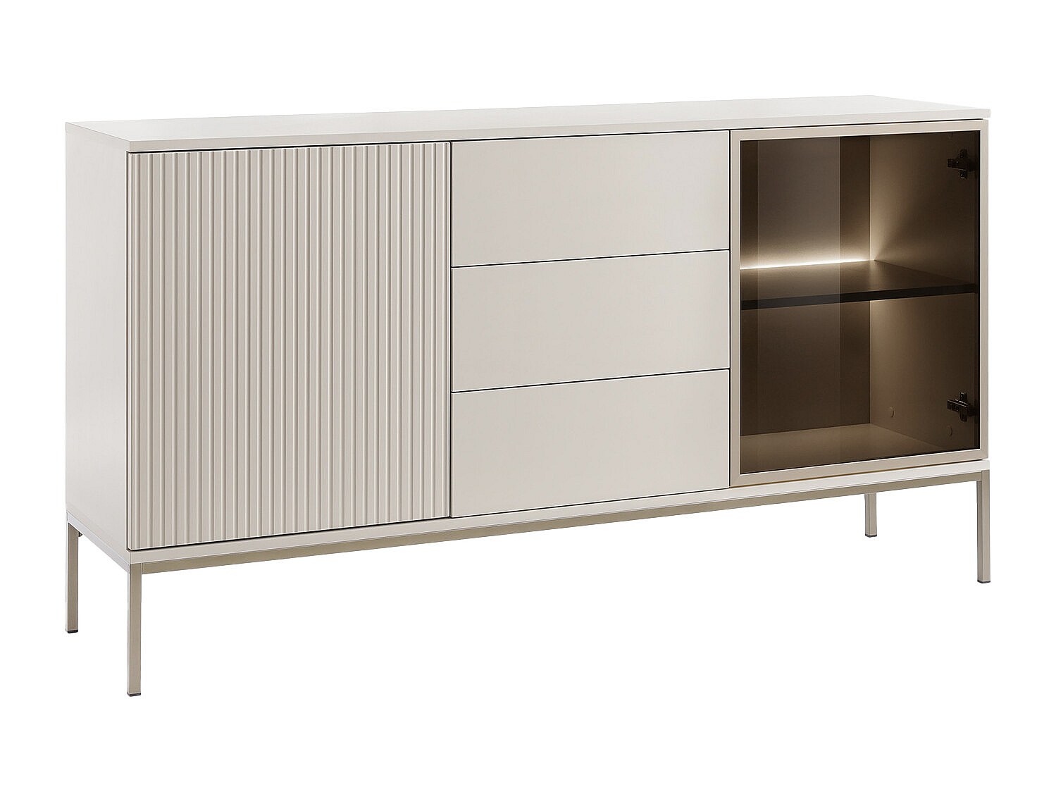 Vitrinenschrank - 2 Türen & 3 Schubladen - mit LED-Beleuchtung - MDF & Rauc günstig online kaufen