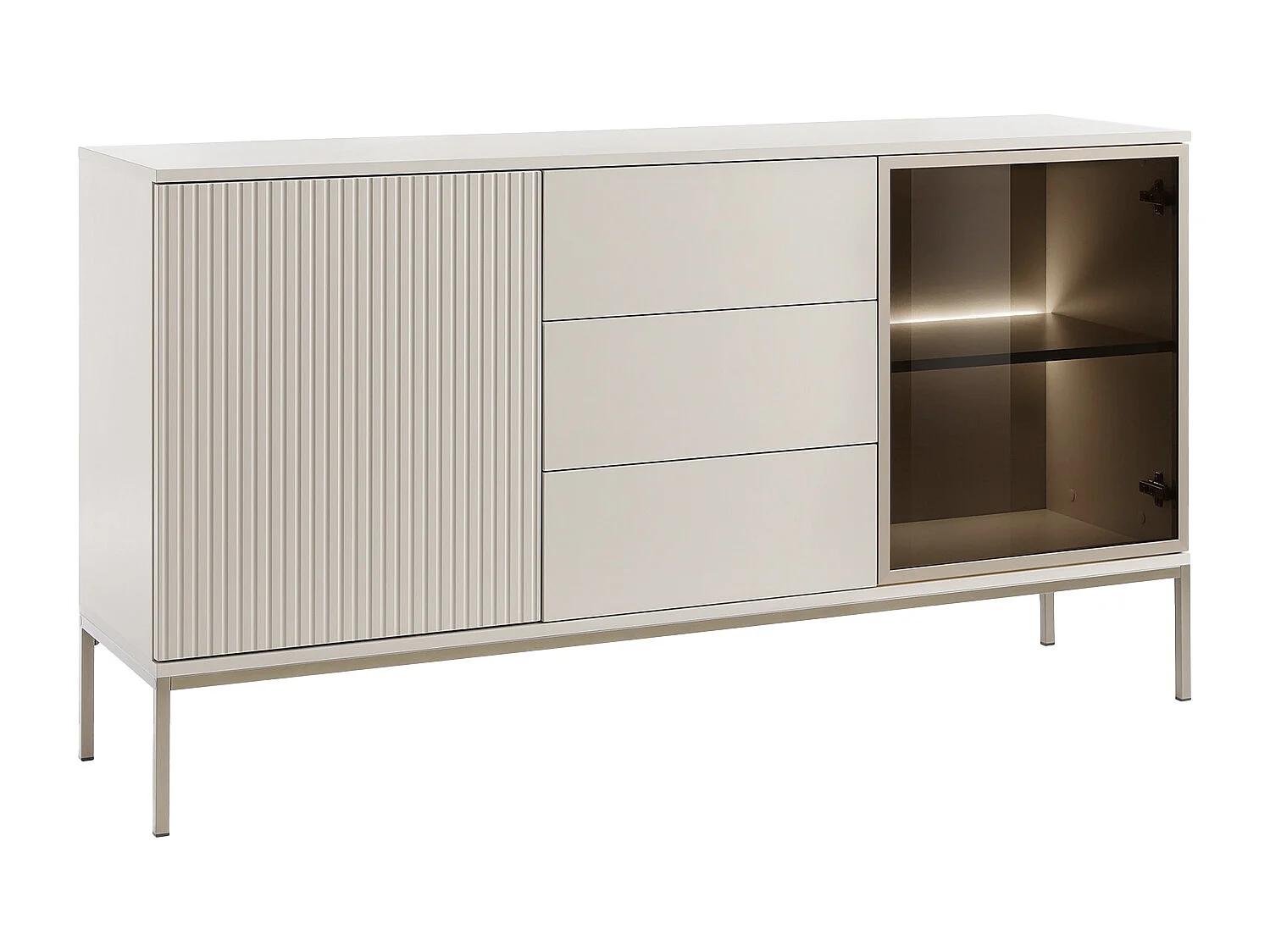 Buffet 2 portes et 3 tiroirs avec LEDs en MDF et verre fumé - Beige et noir - OVILA