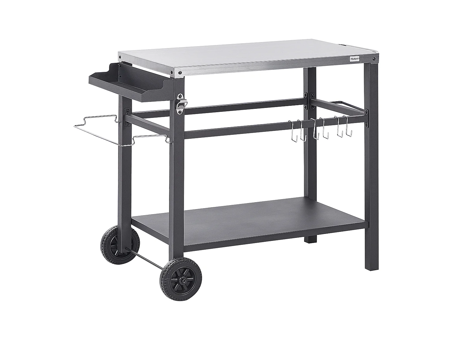Garten Servierwagen Metall schwarz / silber 2 Etagen mit Edelstahlplatte Spiazzi