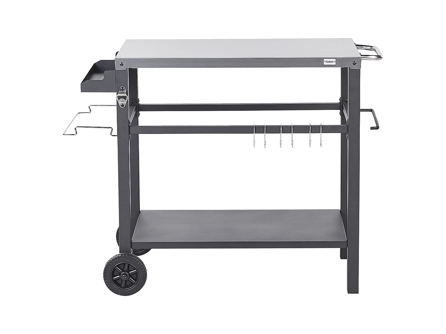 Garten Servierwagen Metall schwarz / silber 2 Etagen mit Edelstahlplatte Spiazzi