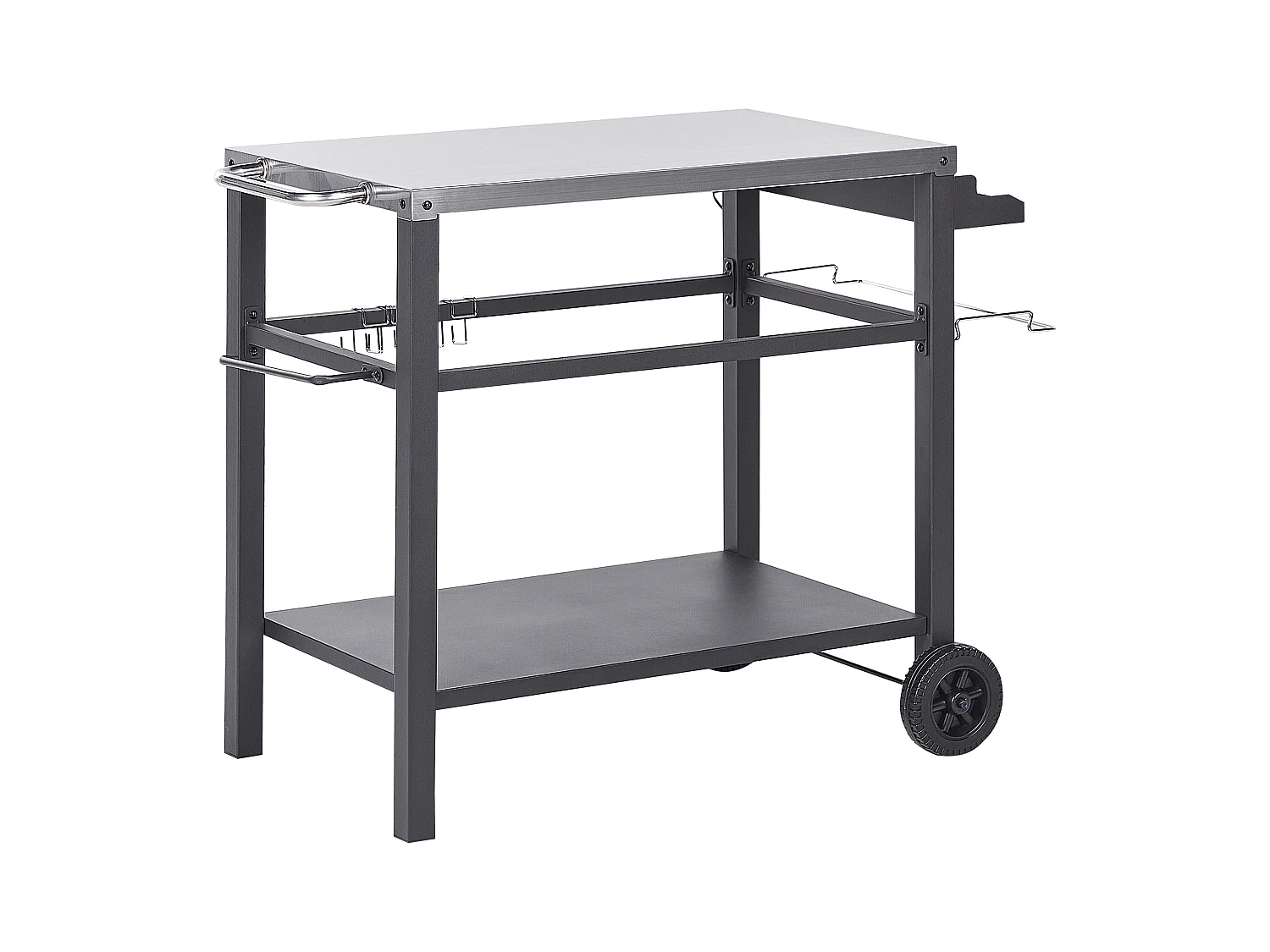 Garten Servierwagen Metall schwarz / silber 2 Etagen mit Edelstahlplatte Spiazzi