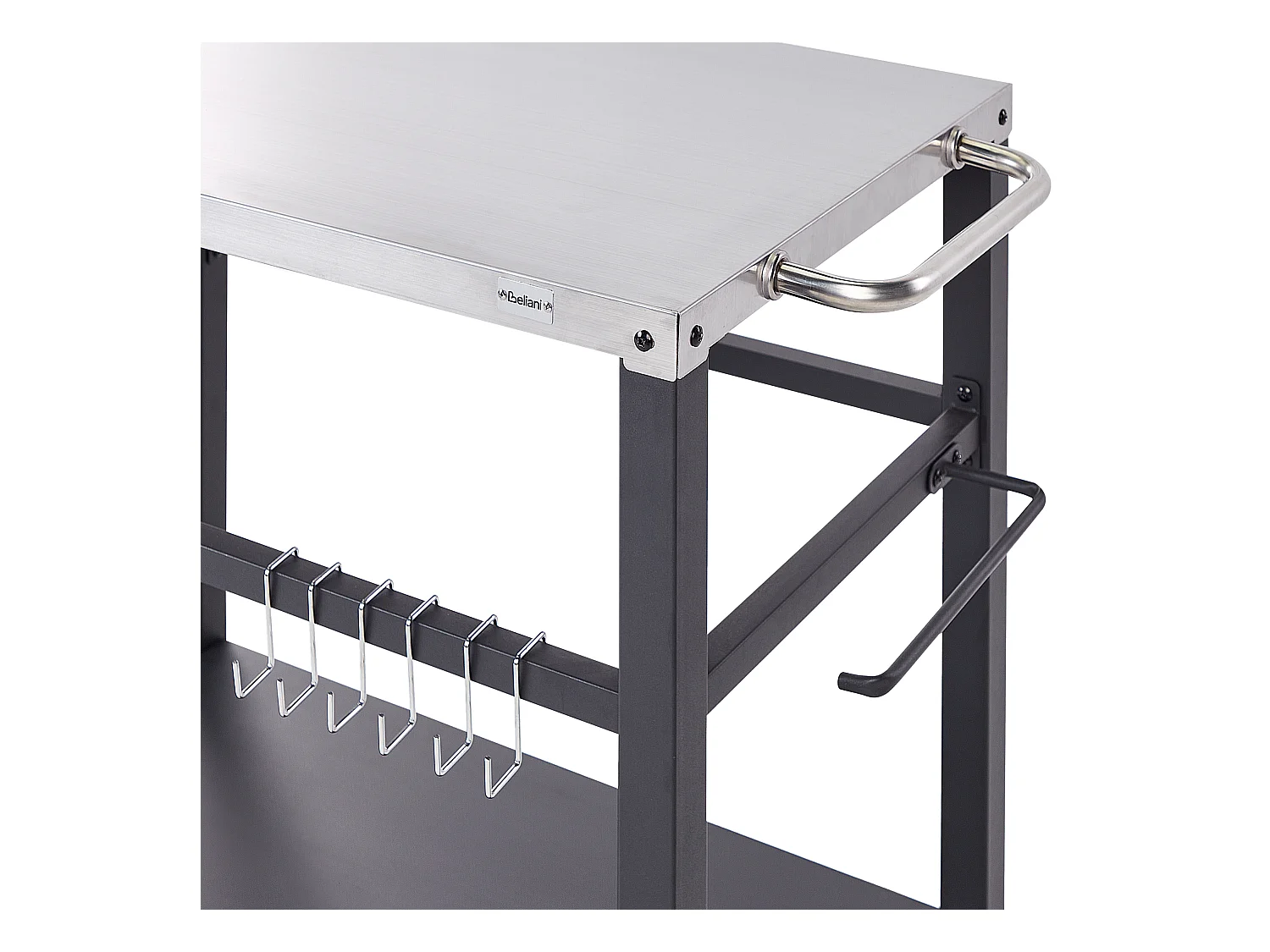 Garten Servierwagen Metall schwarz / silber 2 Etagen mit Edelstahlplatte Spiazzi