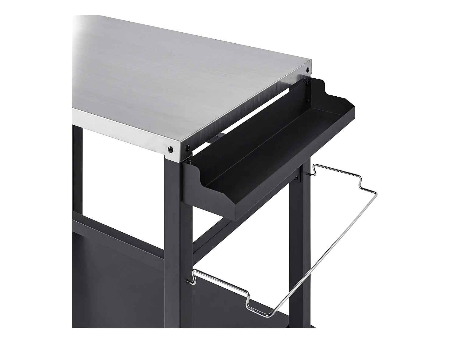 Garten Servierwagen Metall schwarz / silber 2 Etagen mit Edelstahlplatte Spiazzi