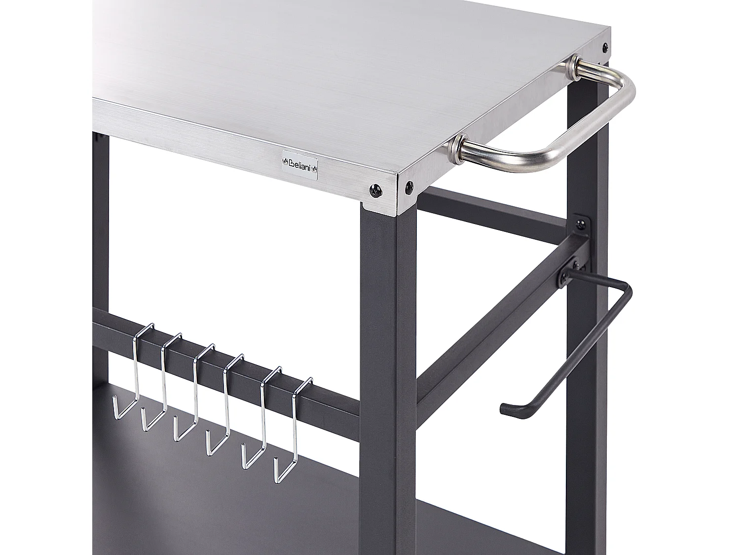 Garten Servierwagen Metall schwarz / silber 2 Etagen mit Edelstahlplatte Spiazzi