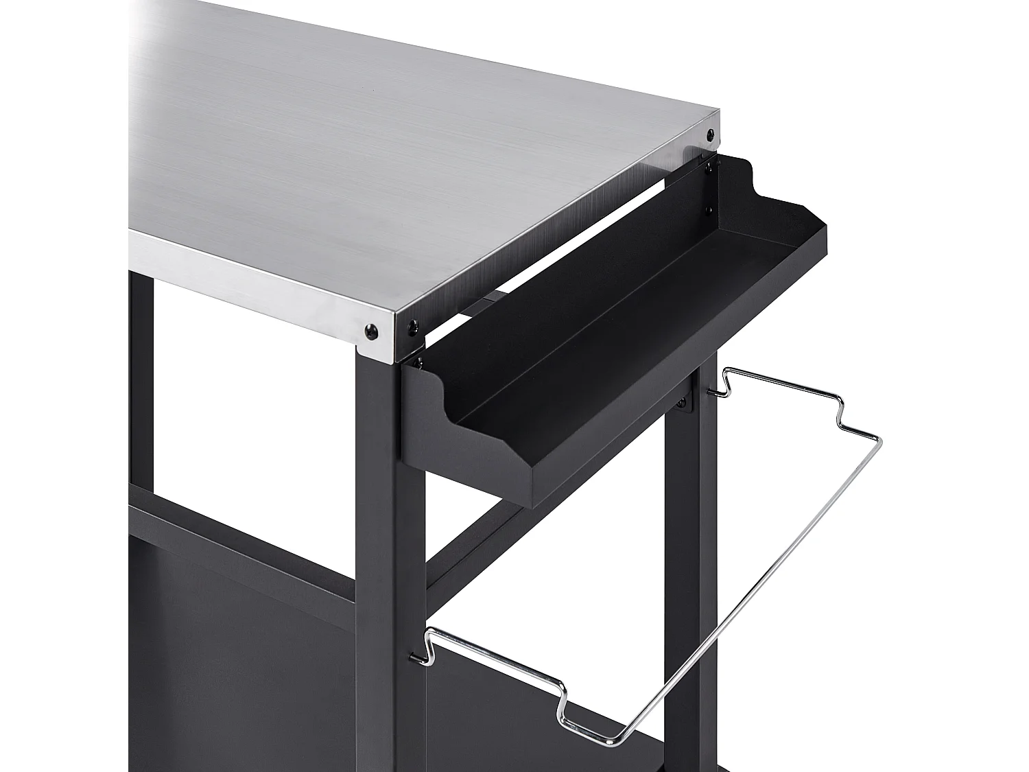 Garten Servierwagen Metall schwarz / silber 2 Etagen mit Edelstahlplatte Spiazzi