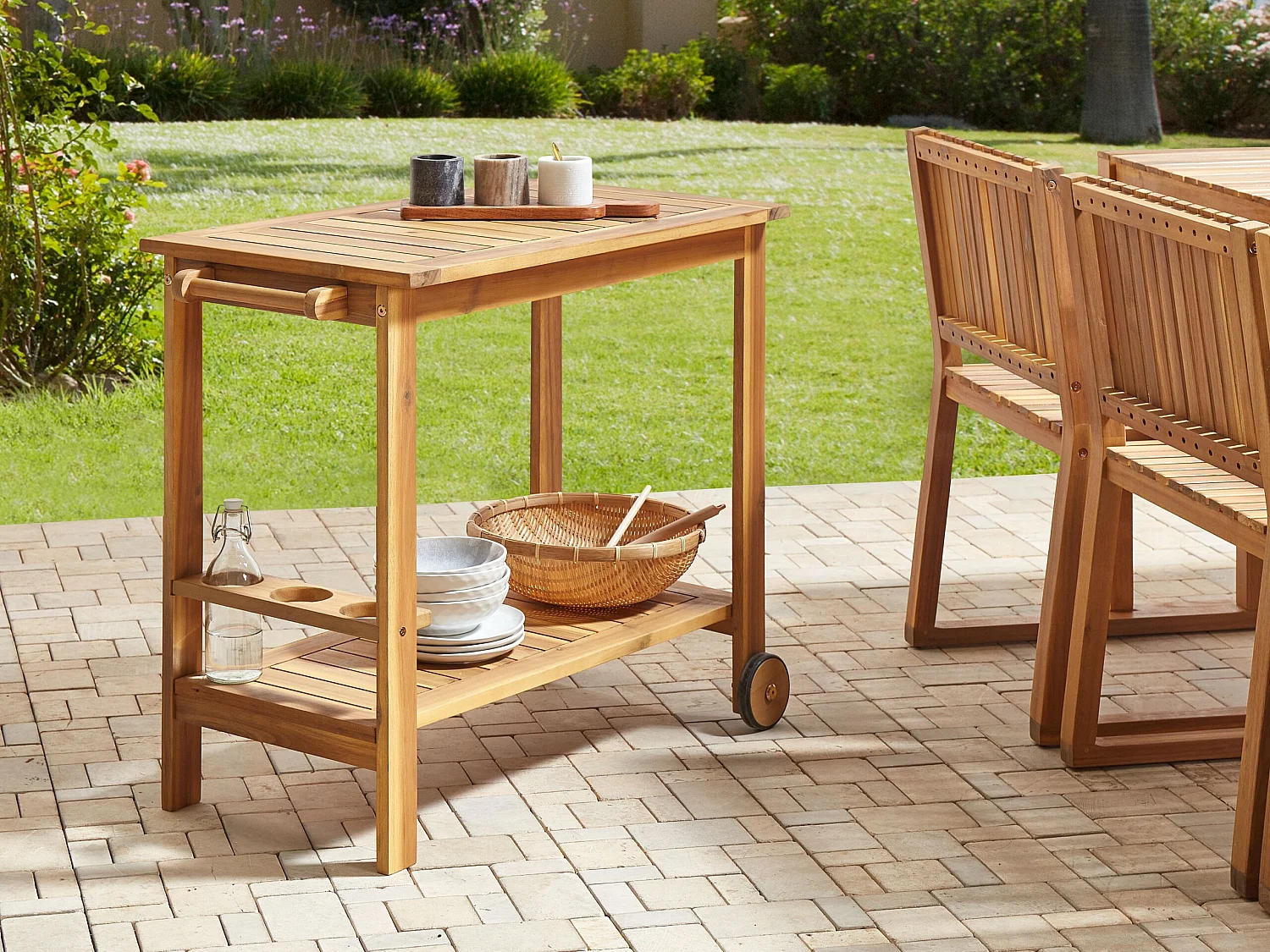 Chariot à boissons de jardin SASSARI II Bois d'acacia certifié Marron clair