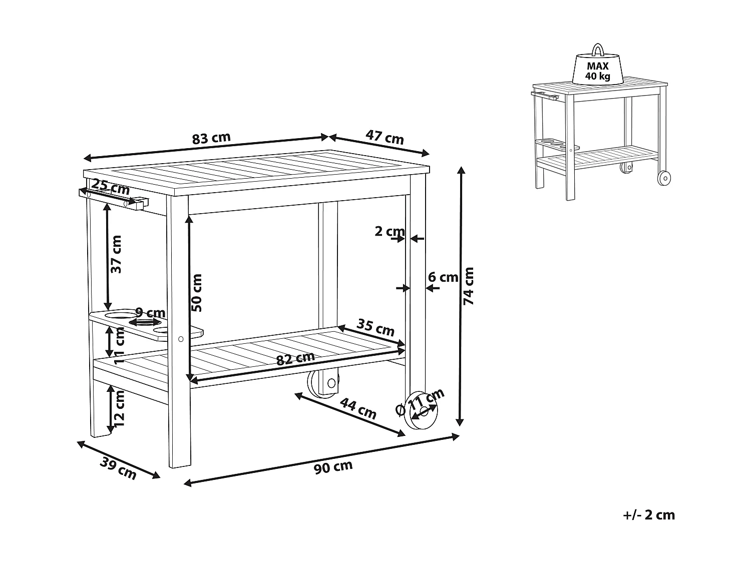 Carrello per bevande da giardino SASSARI II Legno di acacia certificato Marrone chiaro
