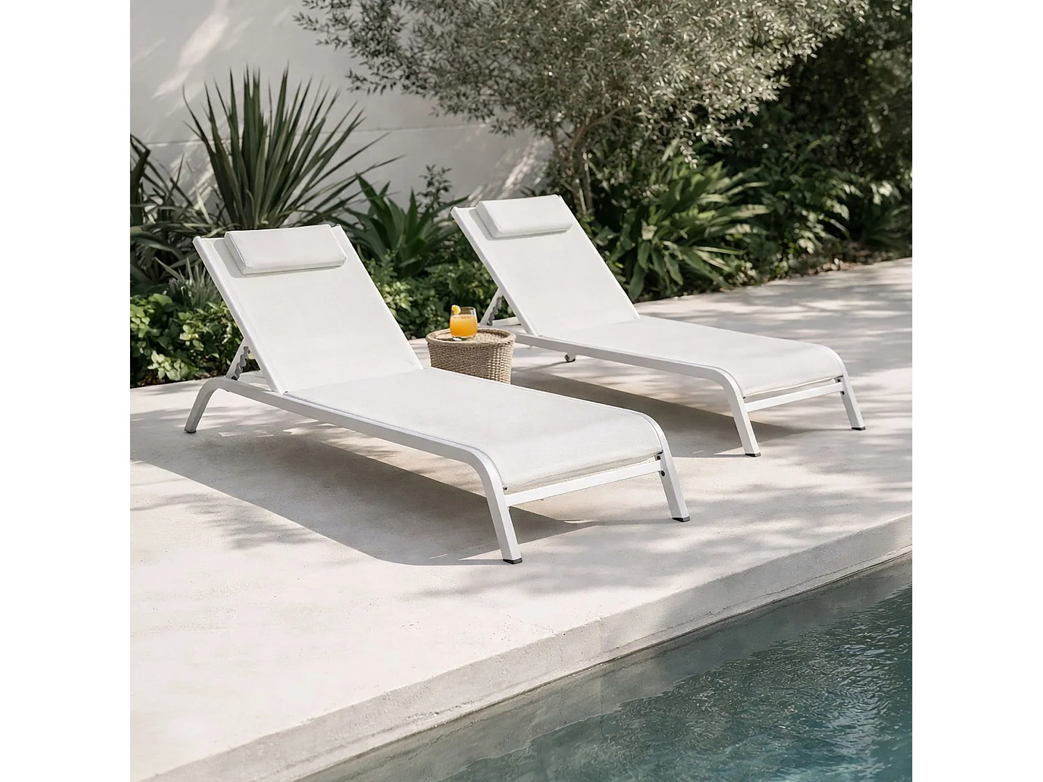 Now's Home - Lot De 2 Chaises Longues En Acier Inoxydable Blanc