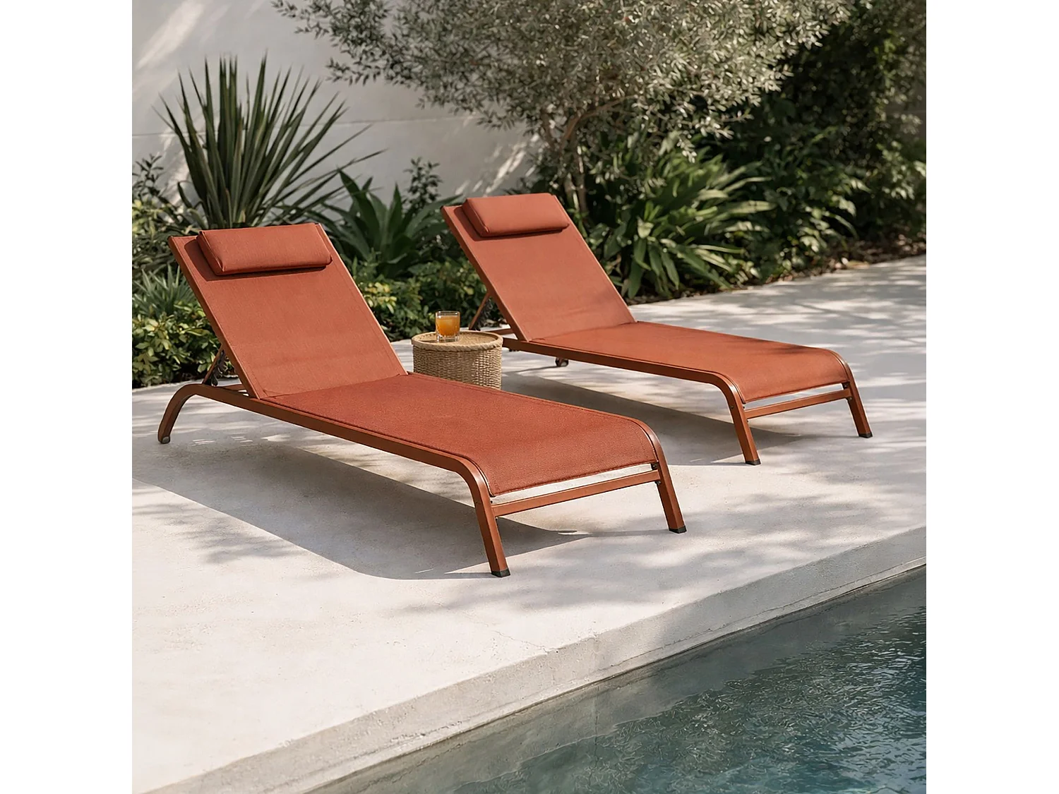 Now's Home - Lot De 2 Chaises Longues En Acier Inoxydable Corail