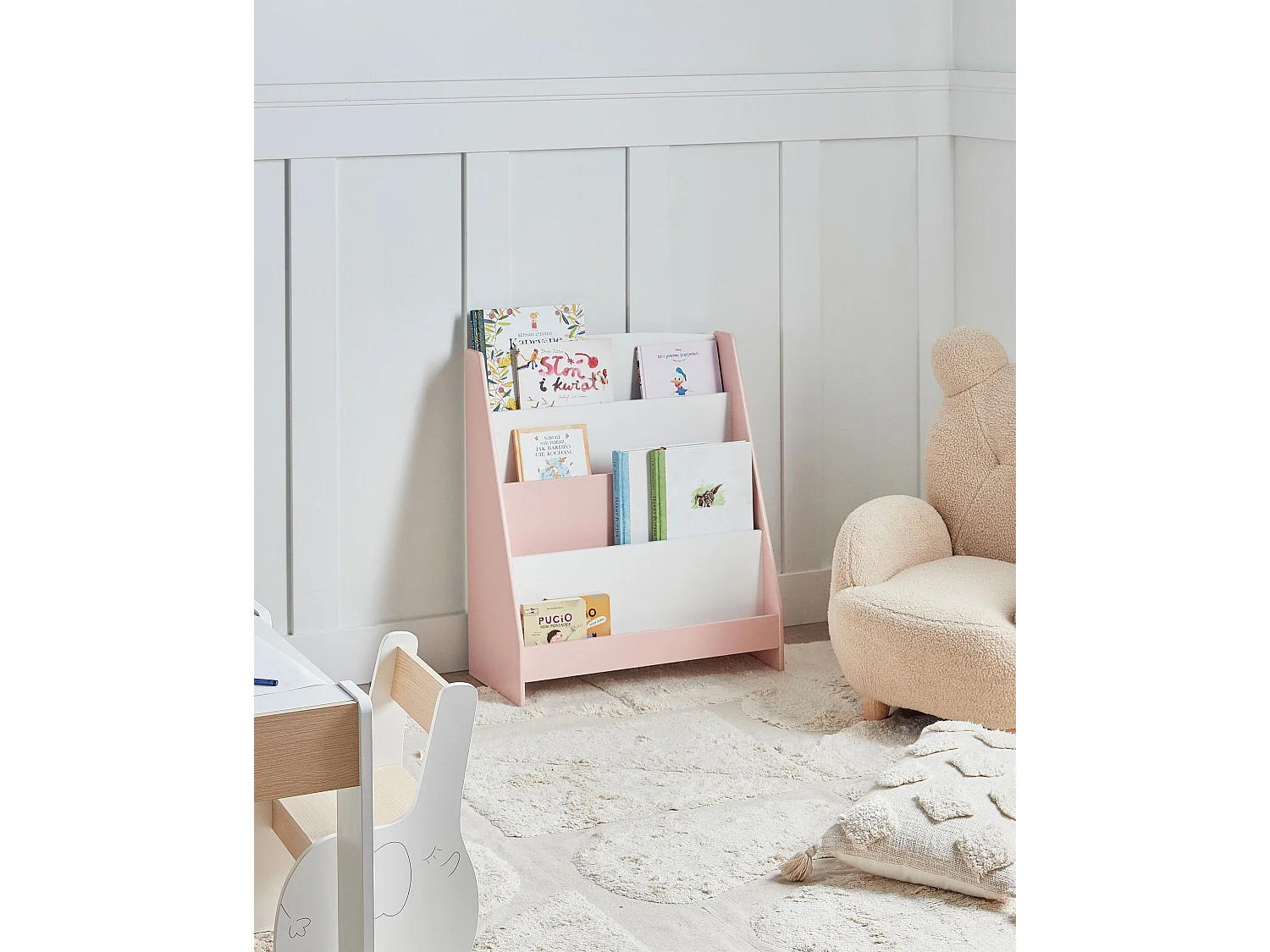 Bibliothèque 4 étagères LILOET 70 cm Rose pastel