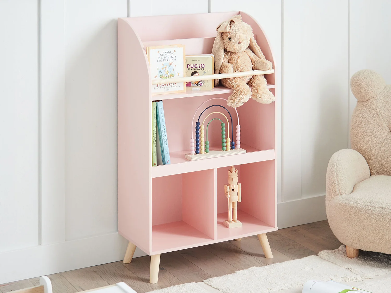 Bücherregal rosa Kiefernholz MDF Kinderzimmer Liloet