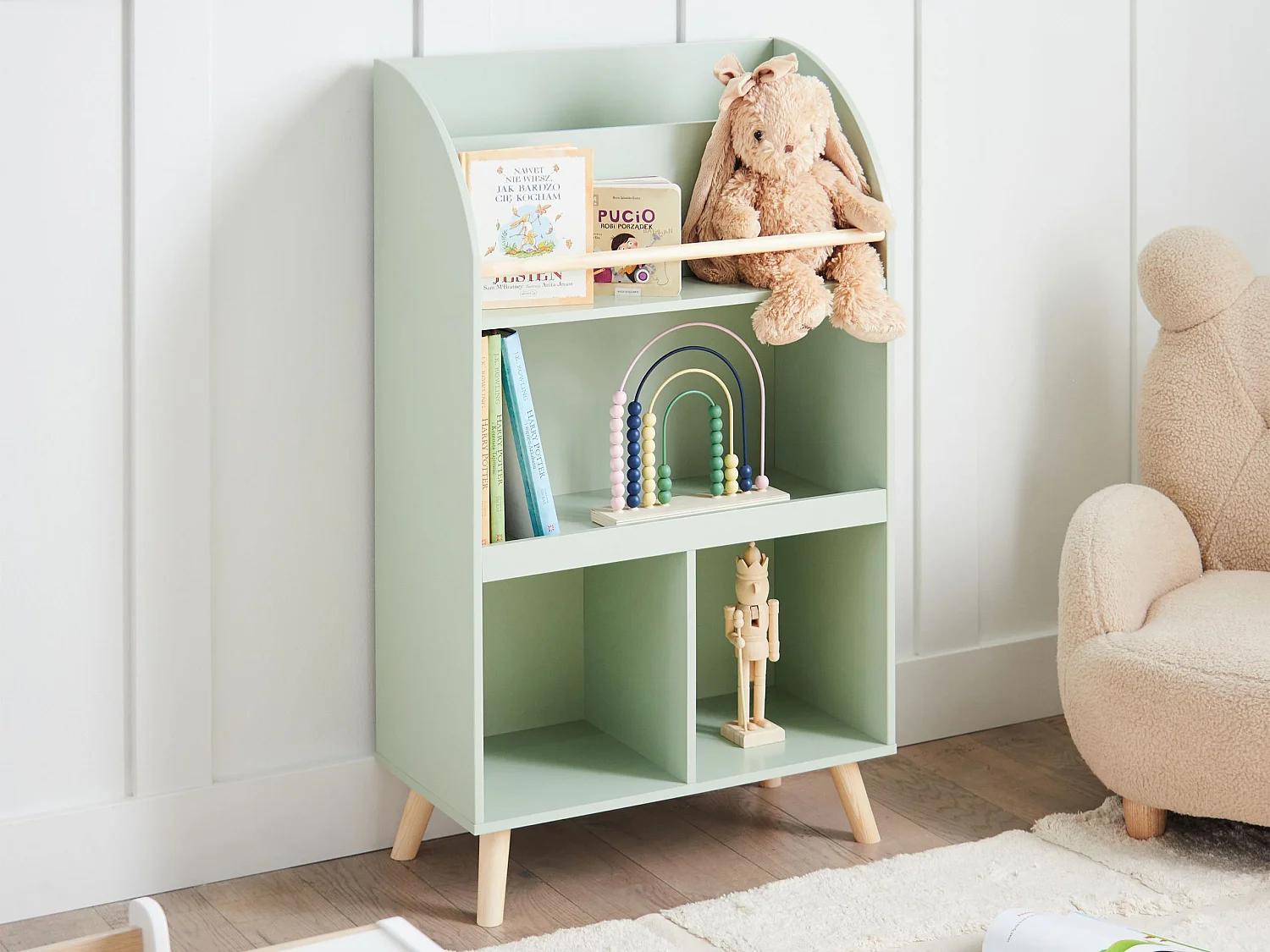 Bibliothèque 3 étagères LILOET 102 cm Vert clair